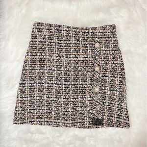 Brown plaid tweed mini skirt